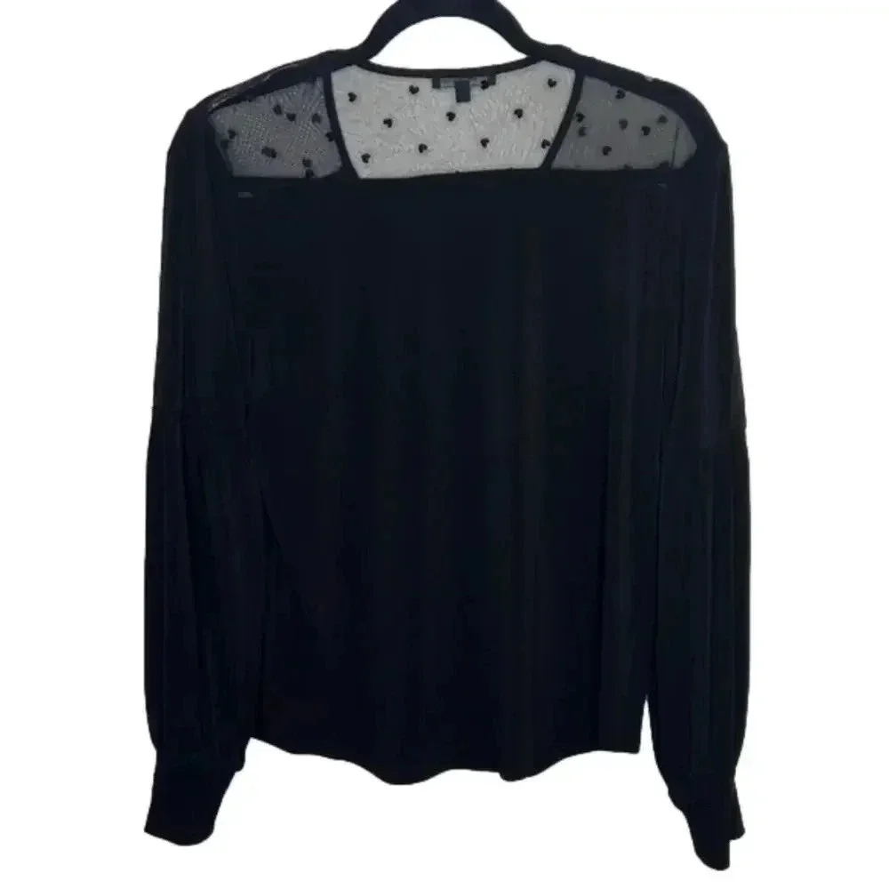 Adrianna Papell Black Heart Sheer Ruffle Black Top